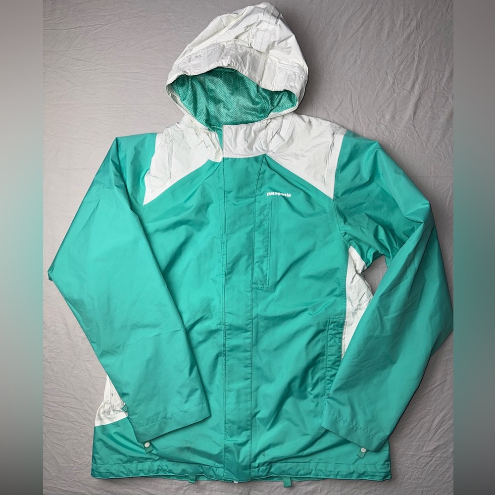 Patagonia‎ Girls Aqua and White Zip-Up hooded Jacket